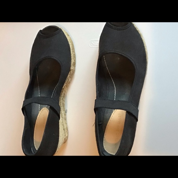 Black canvas wedge uppers with peep toe - Picture 4 of 5
